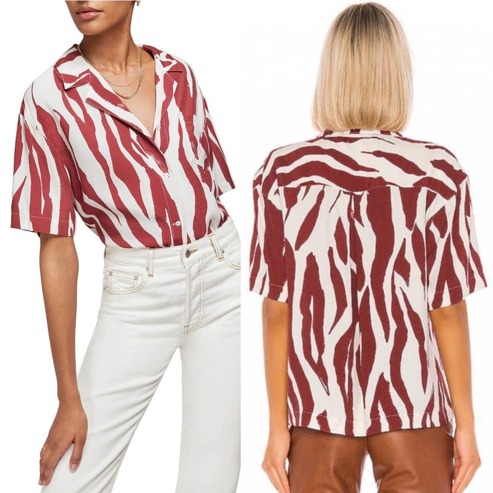 Anine Bing Benji Zebra Printed Button Down Short … - image 4